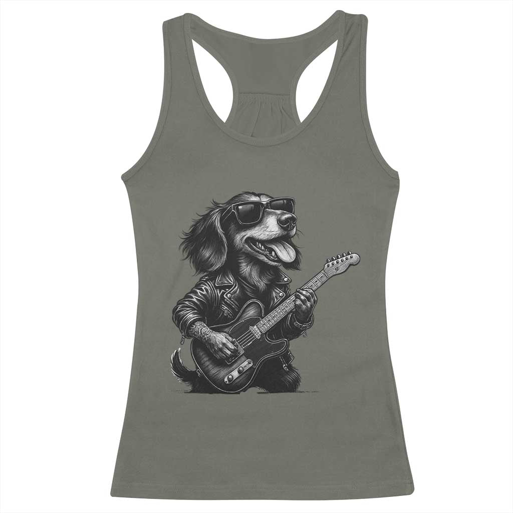 Rock And Roll Dachshund Racerback Tank Top Dog Playing Guitar Music Lover TS12 Military Green Print Your Wear