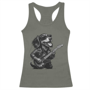 Rock And Roll Dachshund Racerback Tank Top Dog Playing Guitar Music Lover TS12 Military Green Print Your Wear
