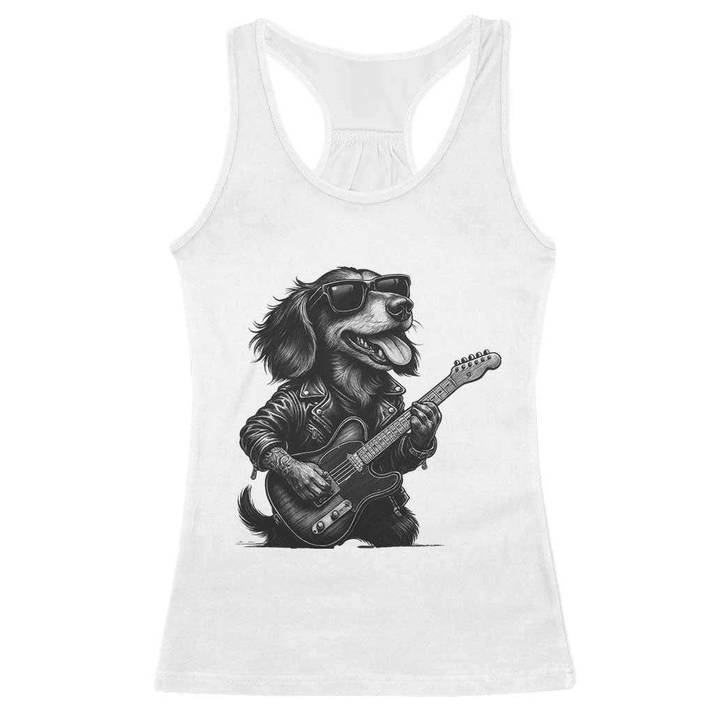 Rock And Roll Dachshund Racerback Tank Top Dog Playing Guitar Music Lover TS12 White Print Your Wear