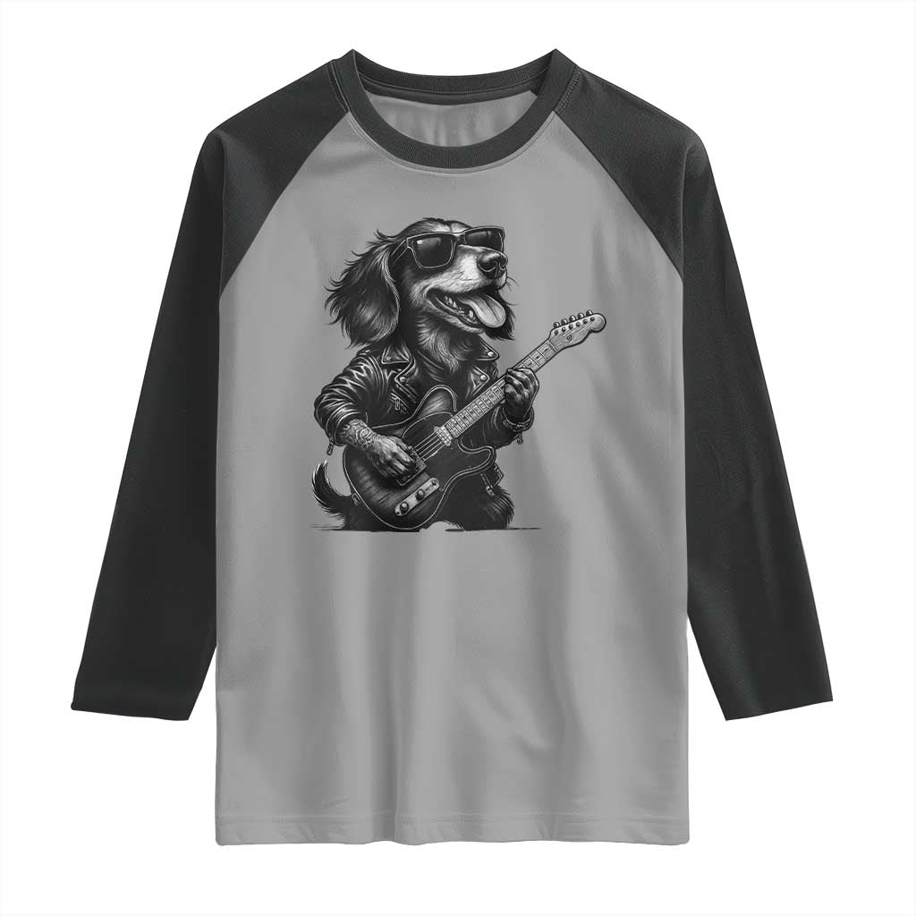 Rock And Roll Dachshund Raglan Shirt Dog Playing Guitar Music Lover TS12 Sport Gray Black Print Your Wear