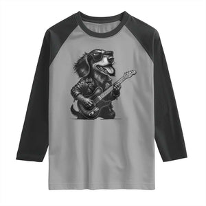 Rock And Roll Dachshund Raglan Shirt Dog Playing Guitar Music Lover TS12 Sport Gray Black Print Your Wear