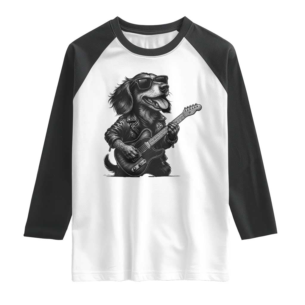 Rock And Roll Dachshund Raglan Shirt Dog Playing Guitar Music Lover TS12 White Black Print Your Wear
