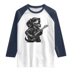 Rock And Roll Dachshund Raglan Shirt Dog Playing Guitar Music Lover TS12 White Navy Print Your Wear