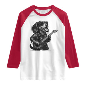 Rock And Roll Dachshund Raglan Shirt Dog Playing Guitar Music Lover TS12 White Red Print Your Wear