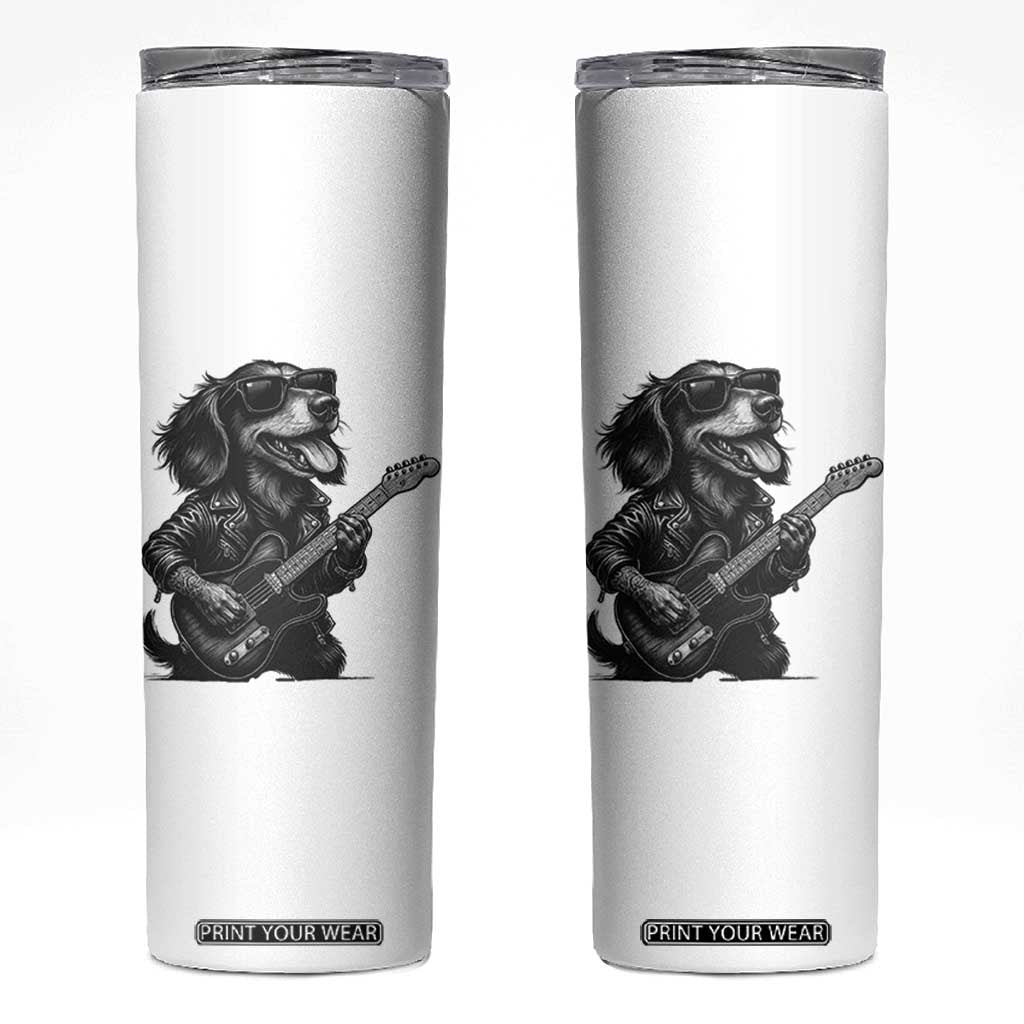 Rock And Roll Dachshund Skinny Tumbler Dog Playing Guitar Music Lover TS12 White Print Your Wear