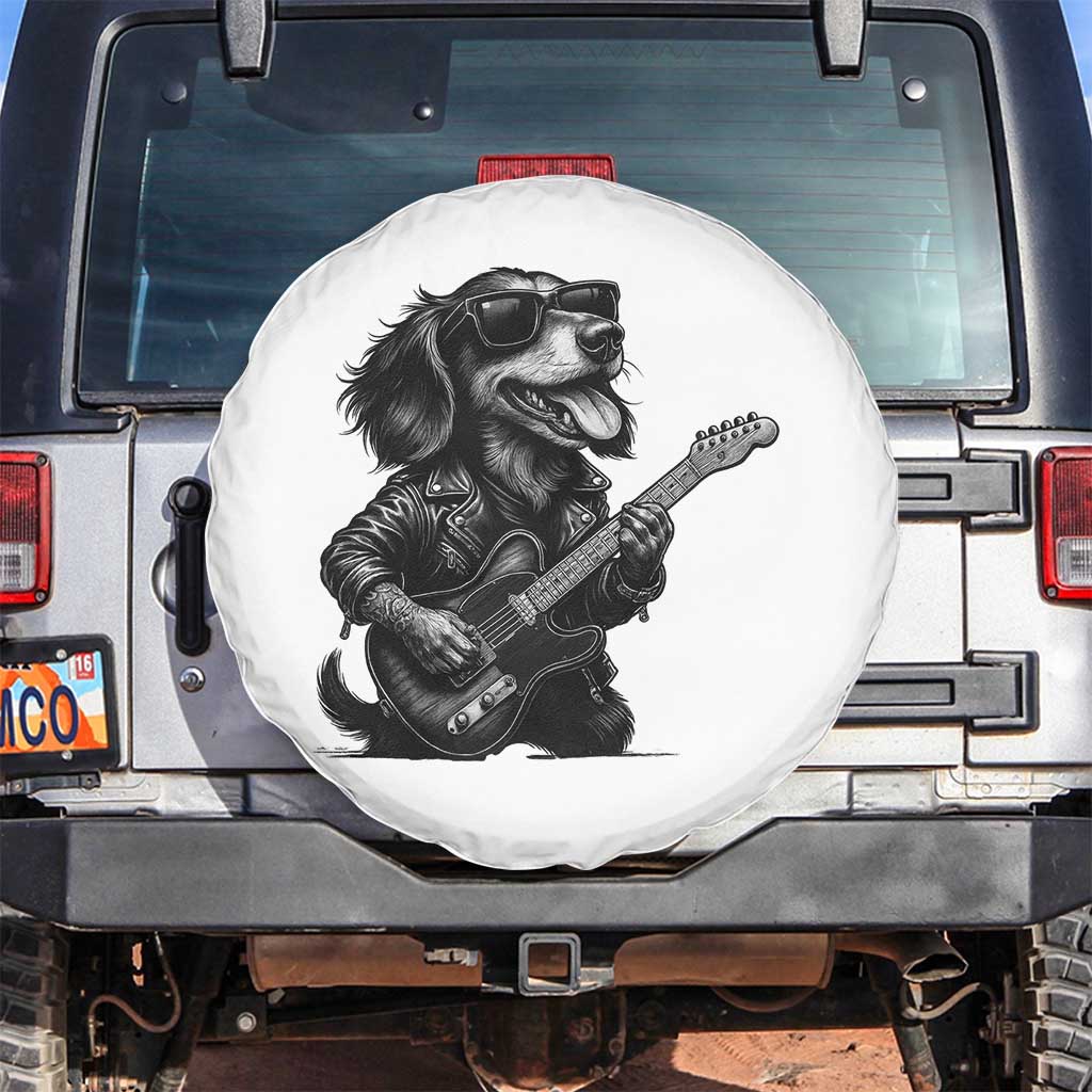Rock And Roll Dachshund Spare Tire Cover Dog Playing Guitar Music Lover TS12 No hole White Print Your Wear