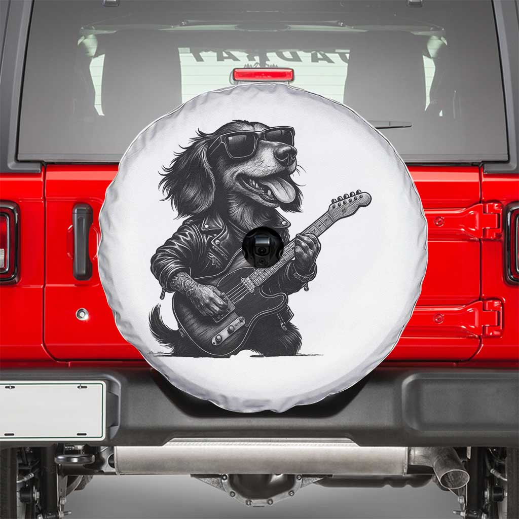 Rock And Roll Dachshund Spare Tire Cover Dog Playing Guitar Music Lover TS12 White Print Your Wear