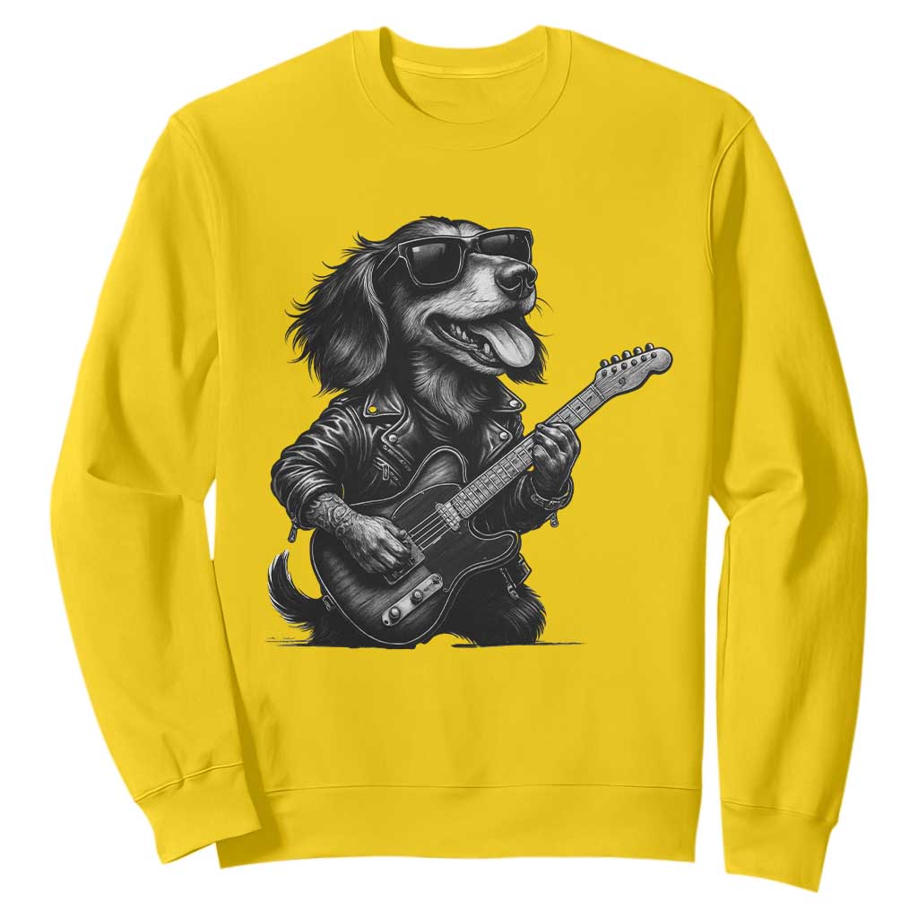 Rock And Roll Dachshund Sweatshirt Dog Playing Guitar Music Lover TS12 Daisy Print Your Wear