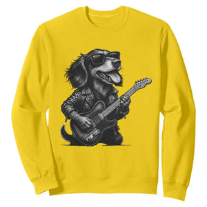 Rock And Roll Dachshund Sweatshirt Dog Playing Guitar Music Lover TS12 Daisy Print Your Wear