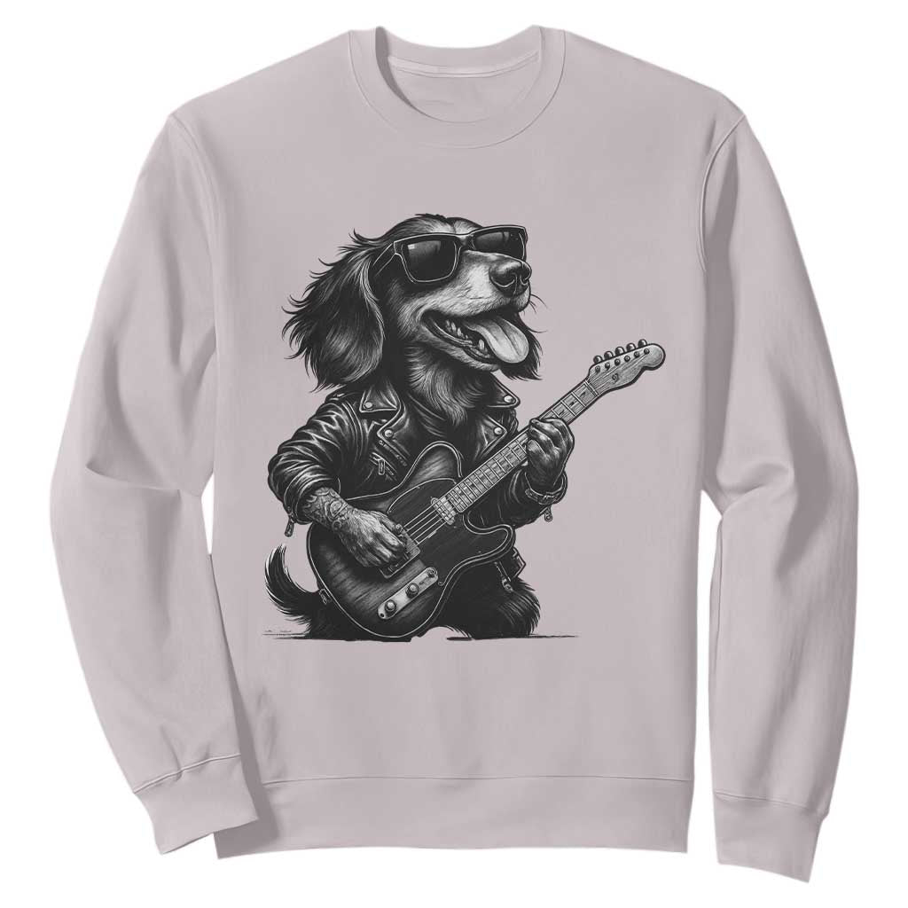 Rock And Roll Dachshund Sweatshirt Dog Playing Guitar Music Lover TS12 Ice Gray Print Your Wear