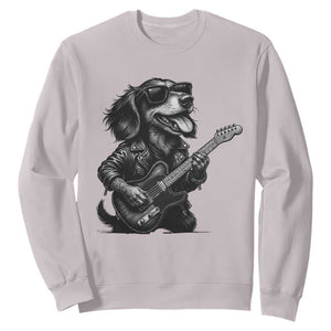 Rock And Roll Dachshund Sweatshirt Dog Playing Guitar Music Lover TS12 Ice Gray Print Your Wear