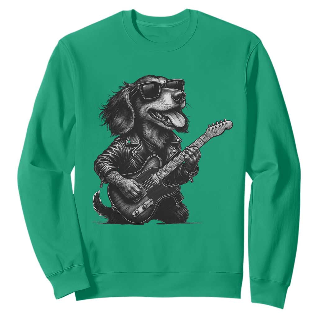 Rock And Roll Dachshund Sweatshirt Dog Playing Guitar Music Lover TS12 Irish Green Print Your Wear