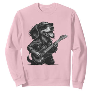 Rock And Roll Dachshund Sweatshirt Dog Playing Guitar Music Lover TS12 Light Pink Print Your Wear