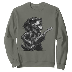 Rock And Roll Dachshund Sweatshirt Dog Playing Guitar Music Lover TS12 Military Green Print Your Wear