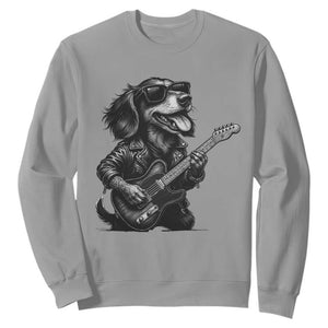Rock And Roll Dachshund Sweatshirt Dog Playing Guitar Music Lover TS12 Sport Gray Print Your Wear
