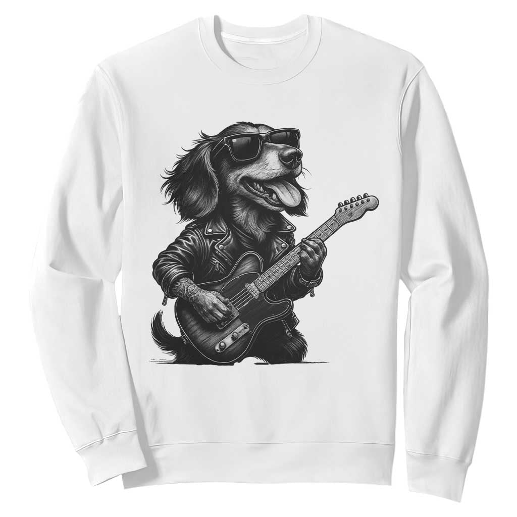 Rock And Roll Dachshund Sweatshirt Dog Playing Guitar Music Lover TS12 White Print Your Wear