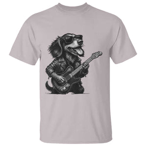 Rock And Roll Dachshund T Shirt Dog Playing Guitar Music Lover TS12 Ice Gray Print Your Wear