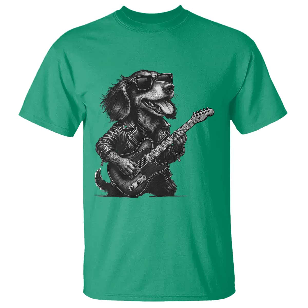 Rock And Roll Dachshund T Shirt Dog Playing Guitar Music Lover TS12 Irish Green Print Your Wear