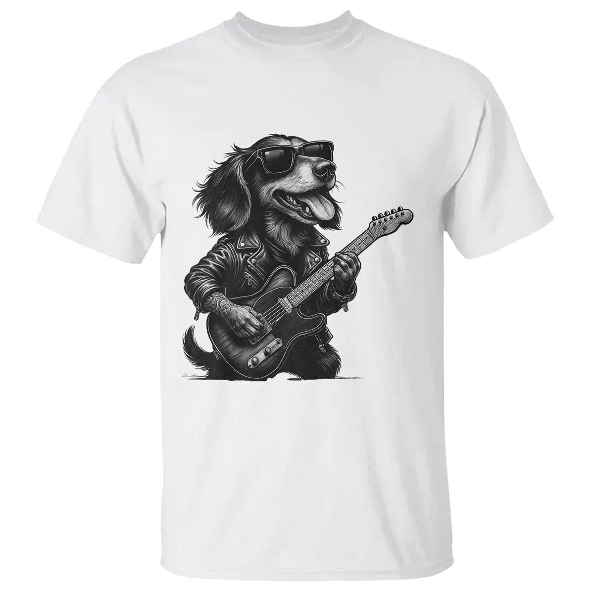 Rock And Roll Dachshund T Shirt Dog Playing Guitar Music Lover TS12 White Print Your Wear