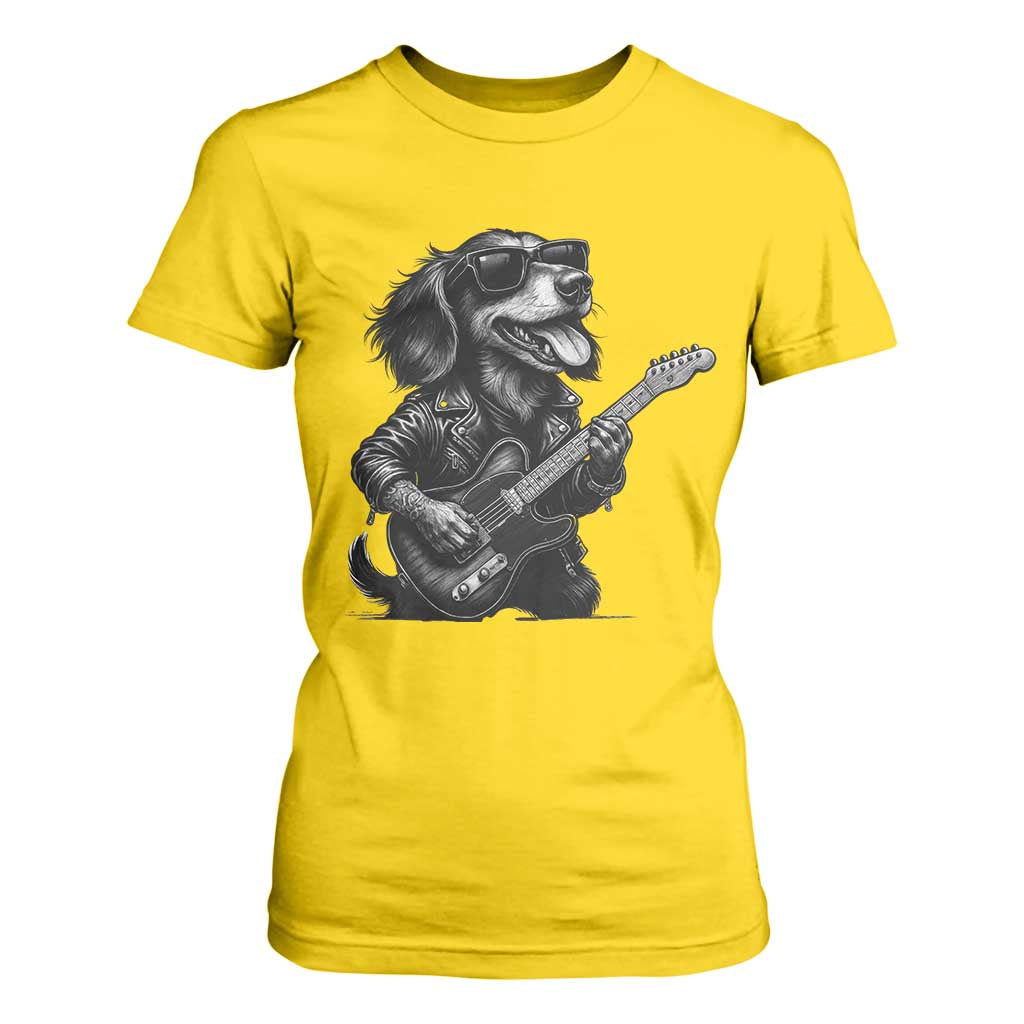 Rock And Roll Dachshund T Shirt For Women Dog Playing Guitar Music Lover TS12 Daisy Print Your Wear