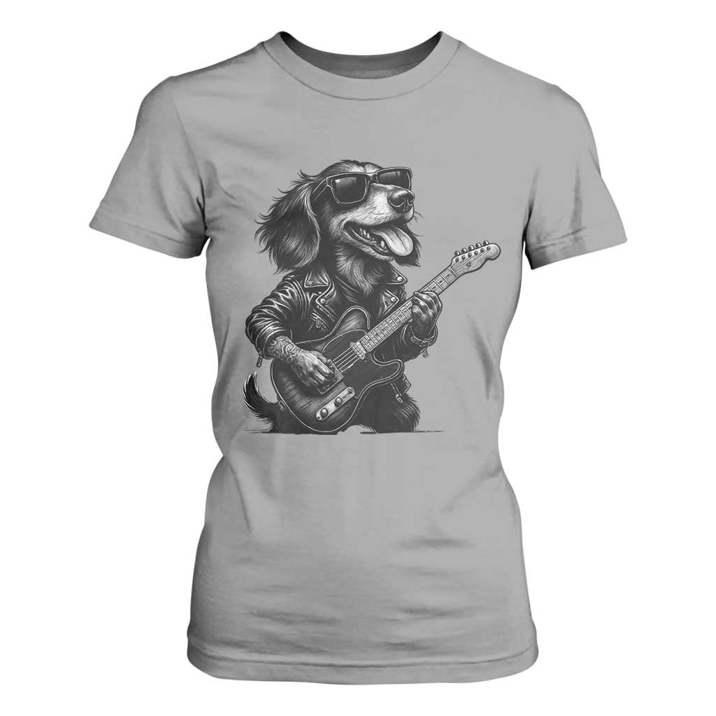 Rock And Roll Dachshund T Shirt For Women Dog Playing Guitar Music Lover TS12 Sport Gray Print Your Wear