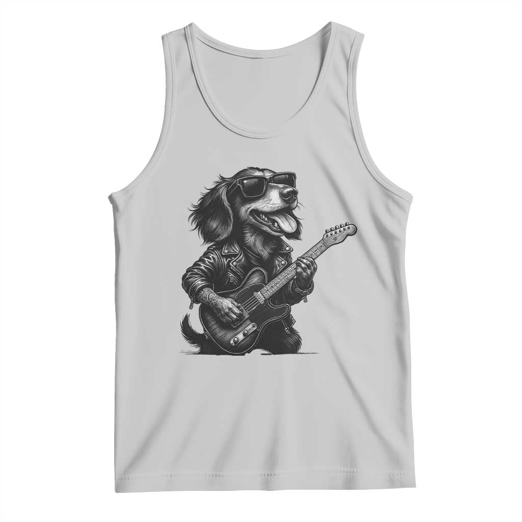 Rock And Roll Dachshund Tank Top Dog Playing Guitar Music Lover TS12 Ash Print Your Wear