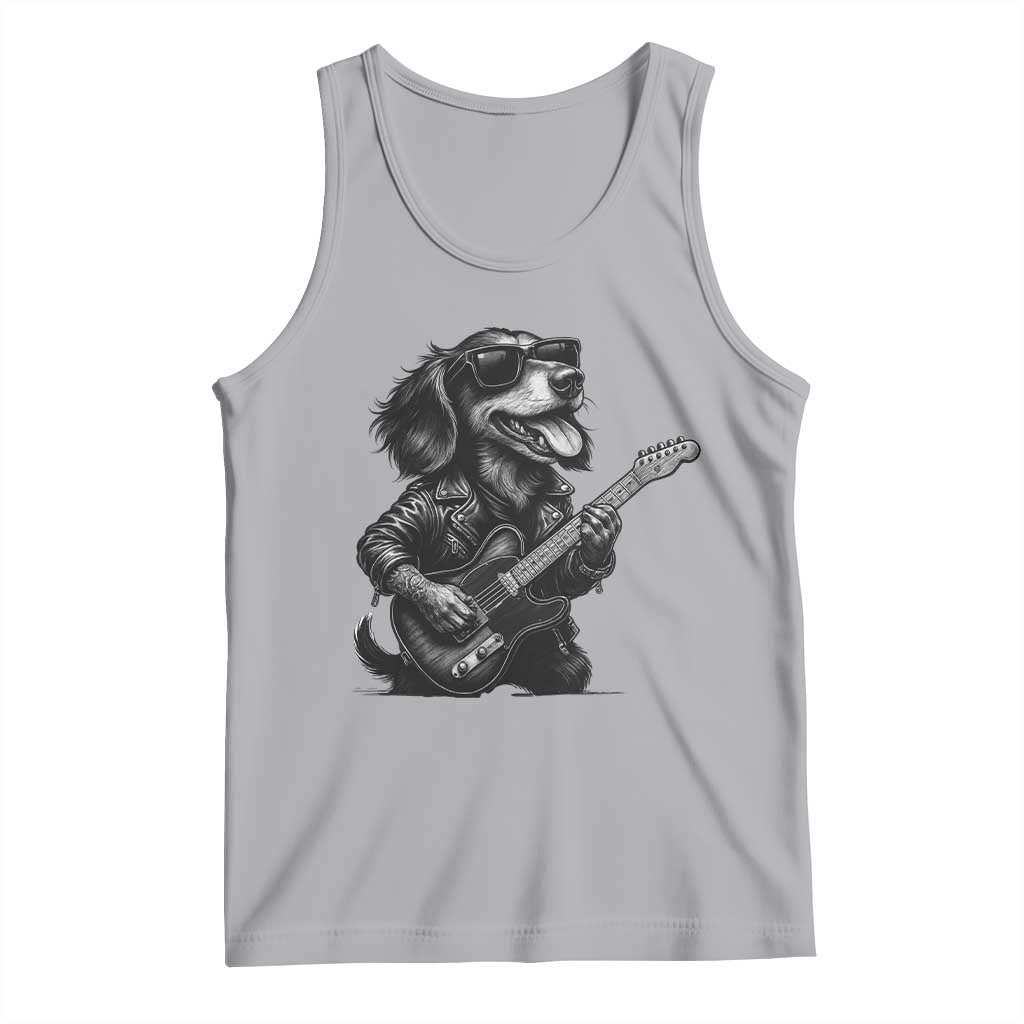 Rock And Roll Dachshund Tank Top Dog Playing Guitar Music Lover TS12 Athletic Heather Print Your Wear
