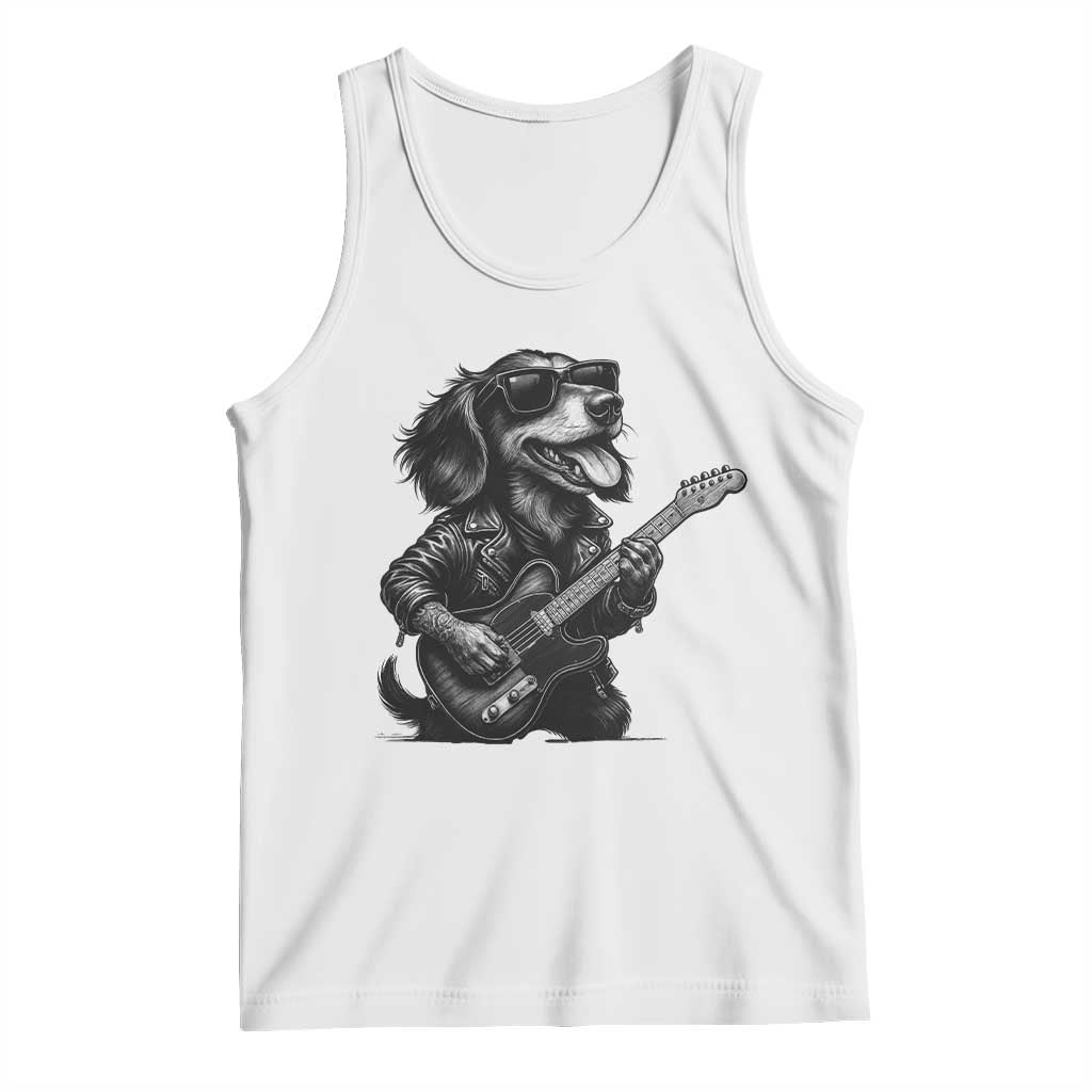 Rock And Roll Dachshund Tank Top Dog Playing Guitar Music Lover TS12 White Print Your Wear