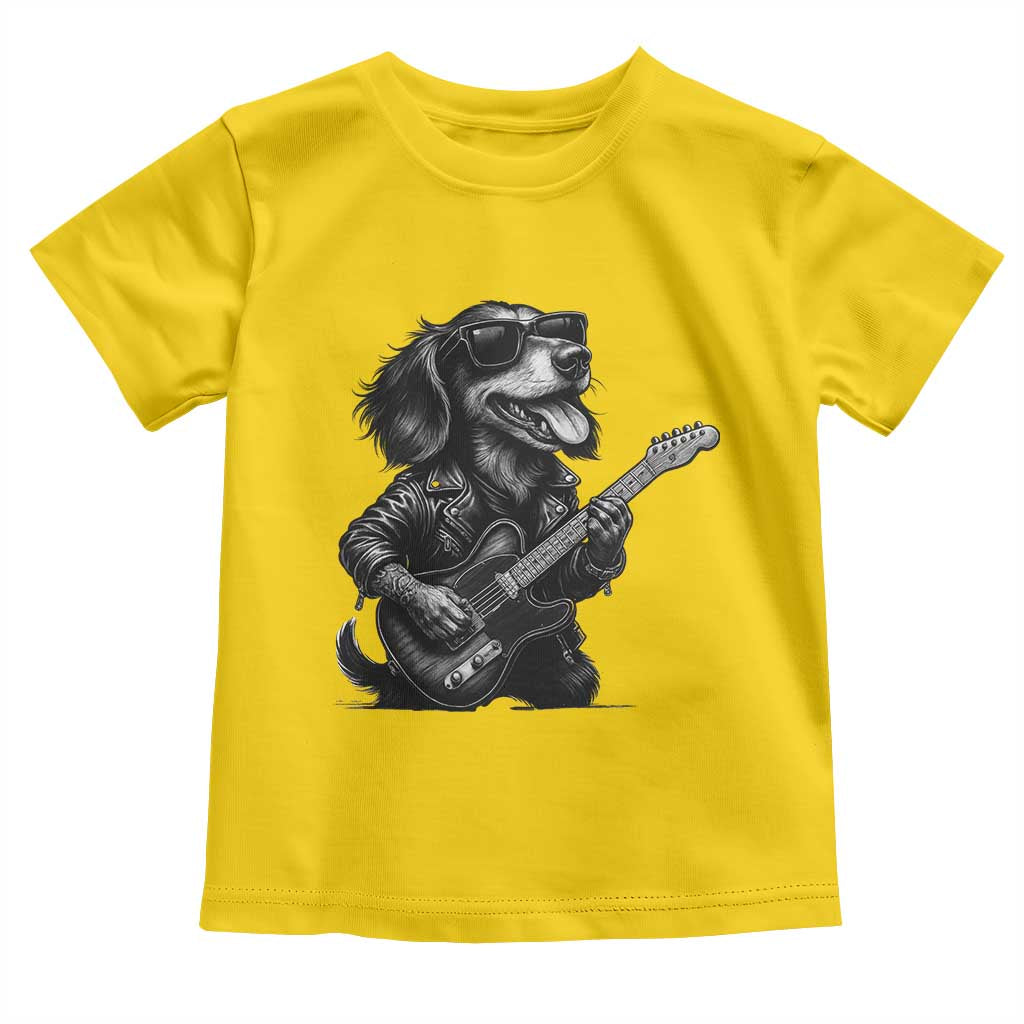 Rock And Roll Dachshund Toddler T Shirt Dog Playing Guitar Music Lover TS12 Daisy Print Your Wear