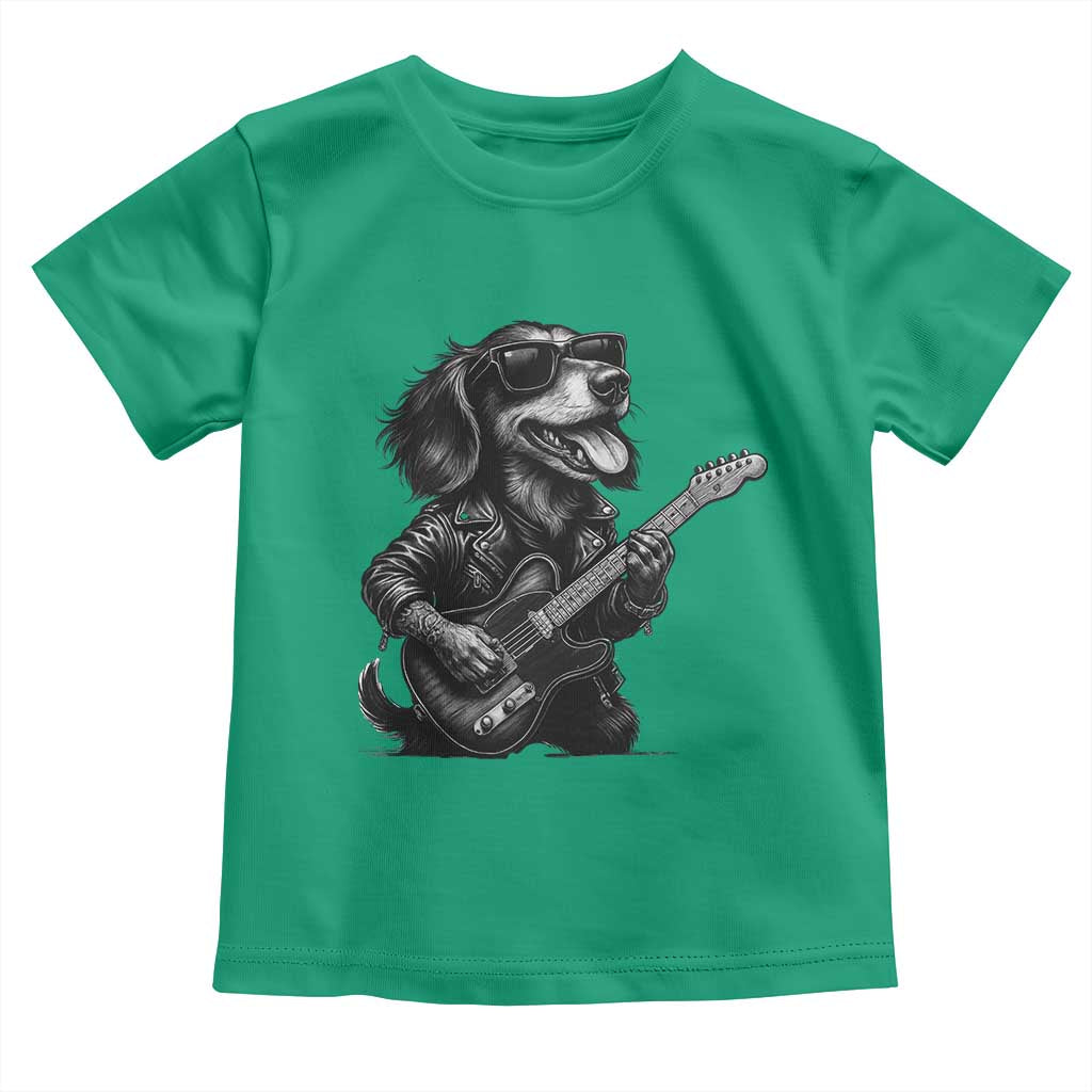 Rock And Roll Dachshund Toddler T Shirt Dog Playing Guitar Music Lover TS12 Irish Green Print Your Wear