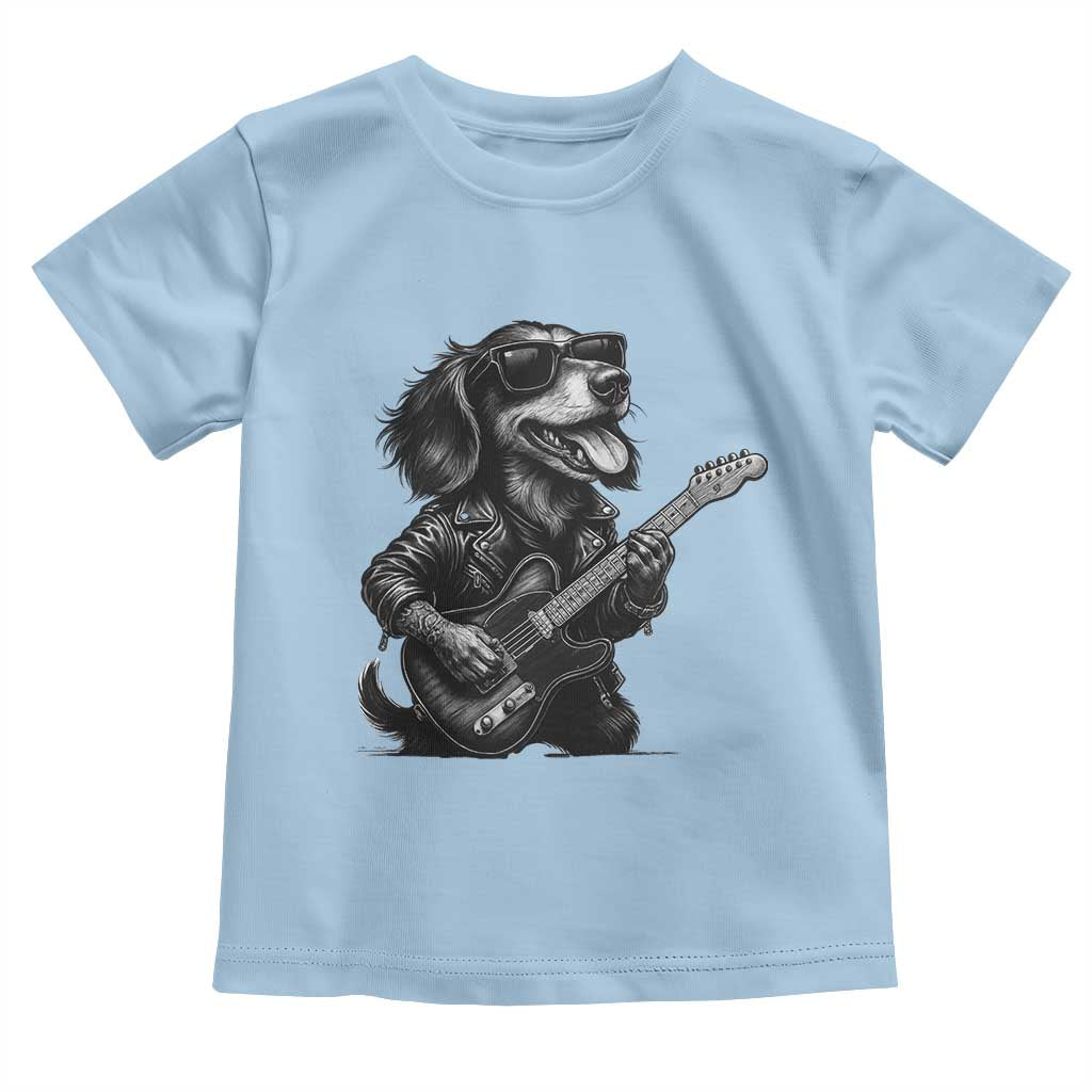 Rock And Roll Dachshund Toddler T Shirt Dog Playing Guitar Music Lover TS12 Light Blue Print Your Wear