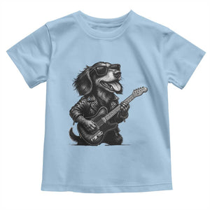 Rock And Roll Dachshund Toddler T Shirt Dog Playing Guitar Music Lover TS12 Light Blue Print Your Wear