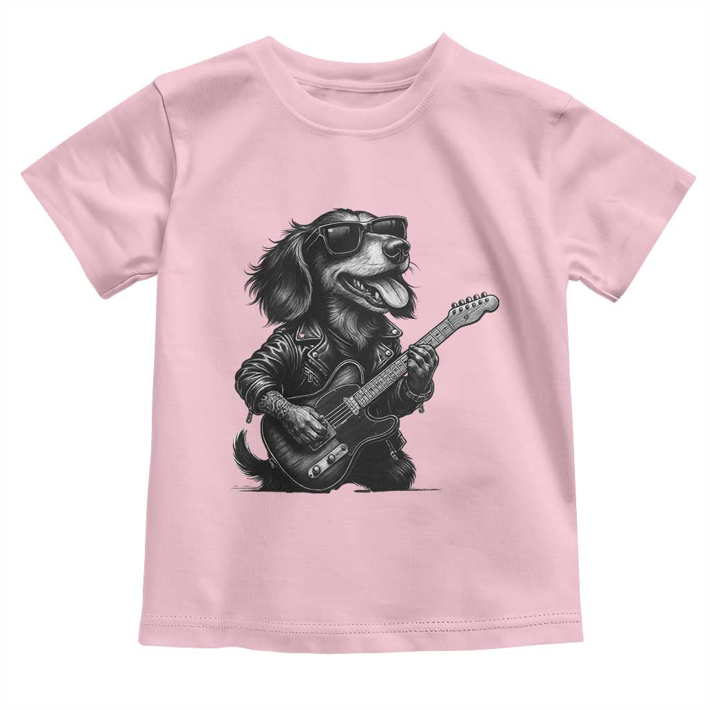 Rock And Roll Dachshund Toddler T Shirt Dog Playing Guitar Music Lover TS12 Light Pink Print Your Wear
