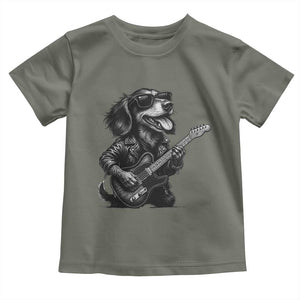 Rock And Roll Dachshund Toddler T Shirt Dog Playing Guitar Music Lover TS12 Military Green Print Your Wear