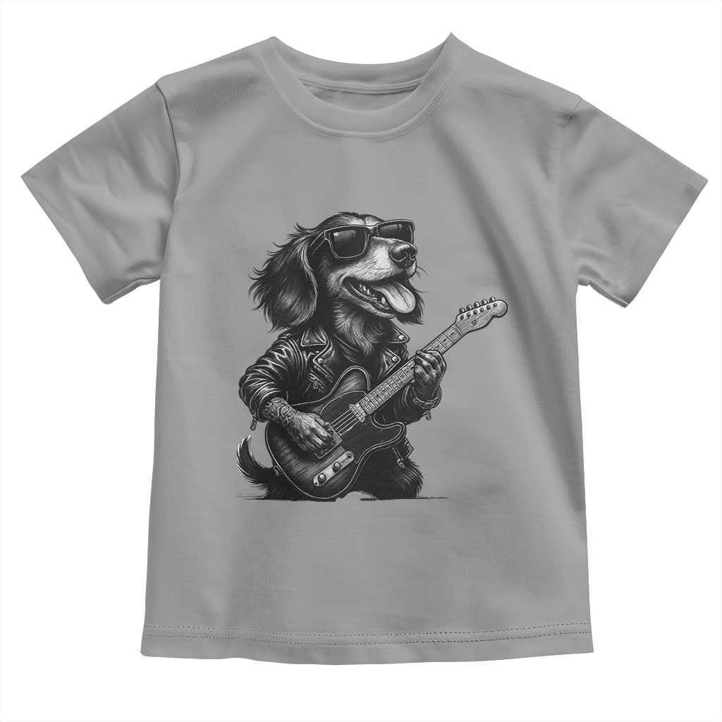 Rock And Roll Dachshund Toddler T Shirt Dog Playing Guitar Music Lover TS12 Sport Gray Print Your Wear