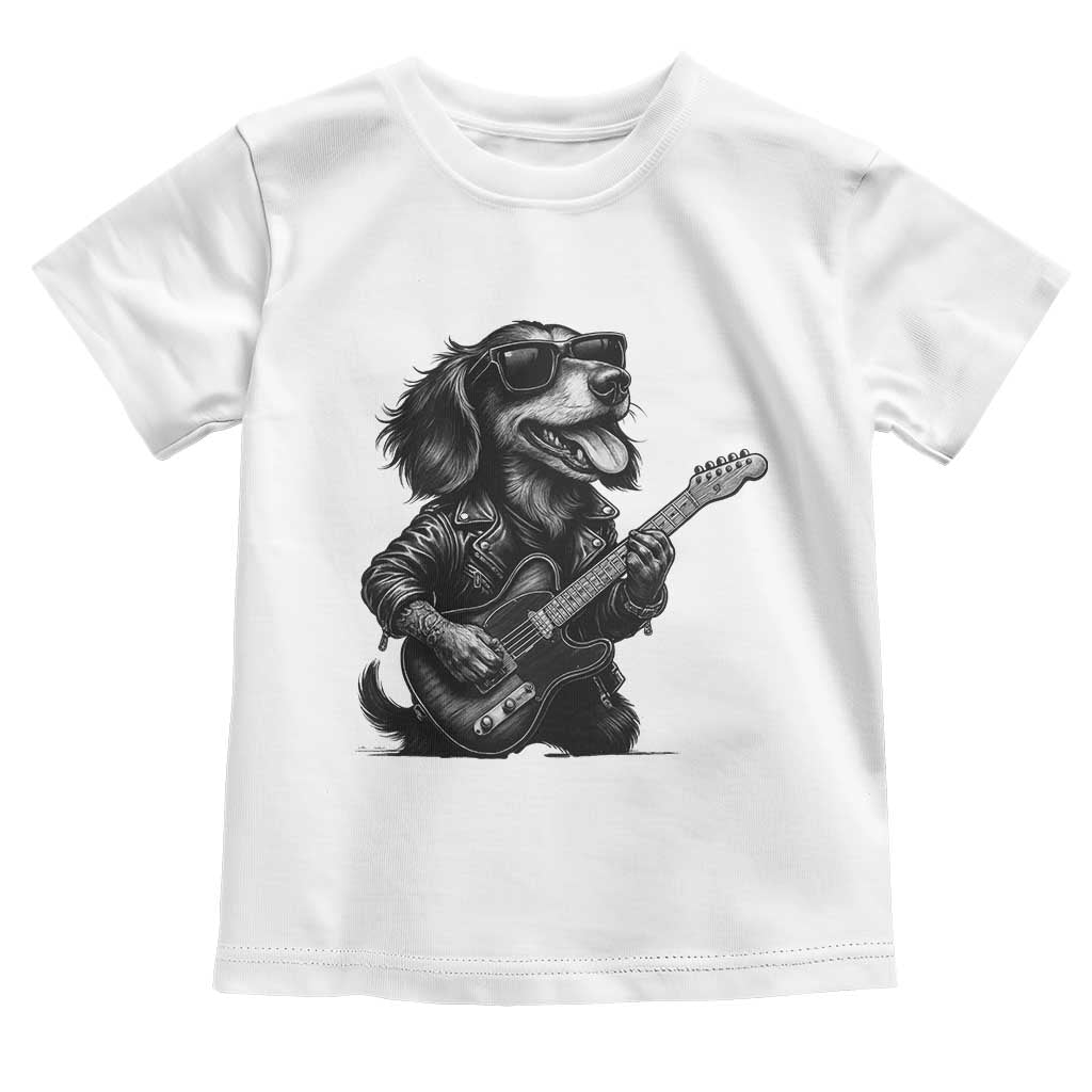 Rock And Roll Dachshund Toddler T Shirt Dog Playing Guitar Music Lover TS12 White Print Your Wear