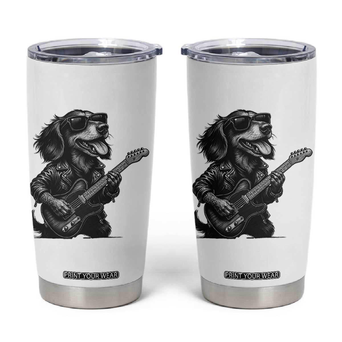 Rock And Roll Dachshund Tumbler Cup Dog Playing Guitar Music Lover TS12 White Print Your Wear