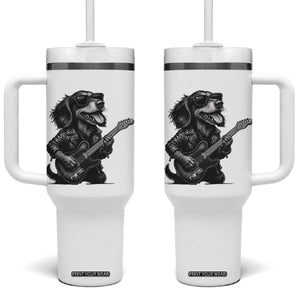 Rock And Roll Dachshund Tumbler With Handle Dog Playing Guitar Music Lover TS12 One Size: 40 oz White Print Your Wear