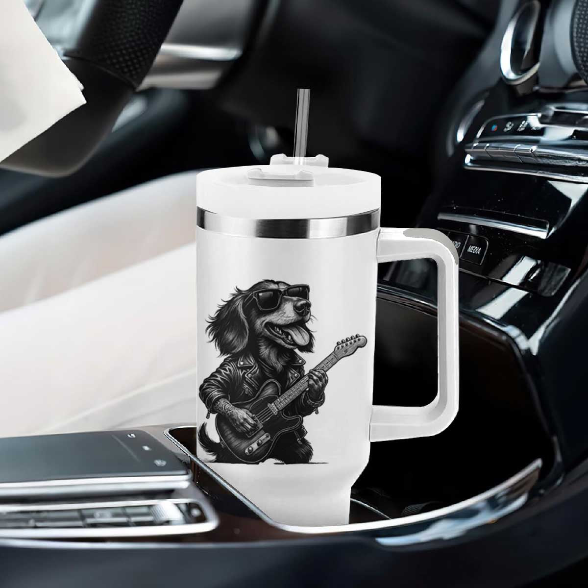 Rock And Roll Dachshund Tumbler With Handle Dog Playing Guitar Music Lover TS12 Print Your Wear