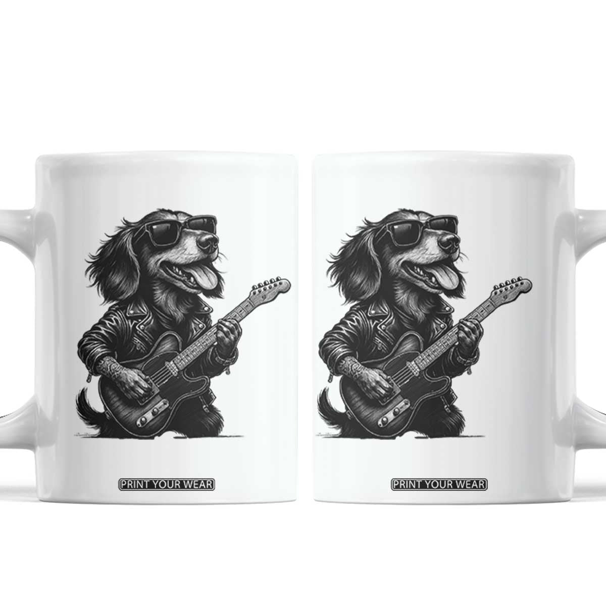 Rock And Roll Dachshund Coffee Mug Dog Playing Guitar Music Lover TS12 White Print Your Wear