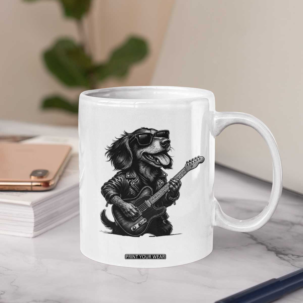 Rock And Roll Dachshund Coffee Mug Dog Playing Guitar Music Lover TS12 Print Your Wear