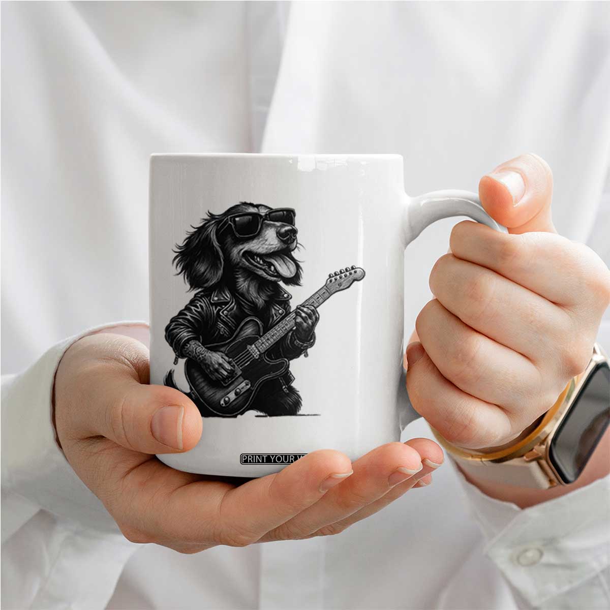 Rock And Roll Dachshund Coffee Mug Dog Playing Guitar Music Lover TS12 Print Your Wear