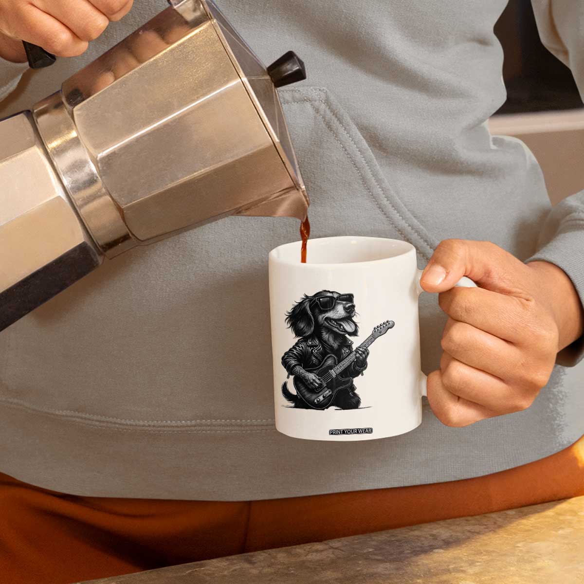 Rock And Roll Dachshund Coffee Mug Dog Playing Guitar Music Lover TS12 Print Your Wear