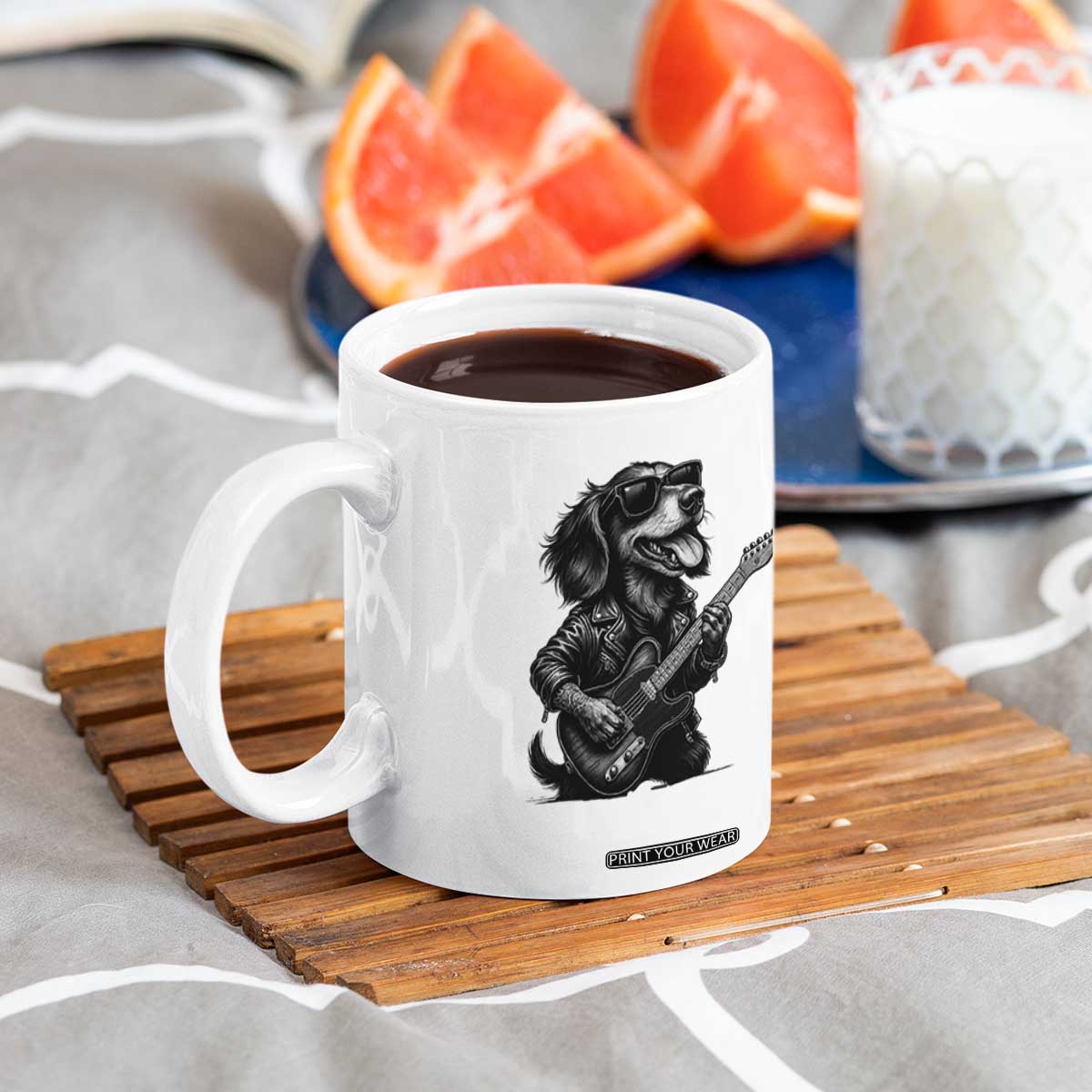 Rock And Roll Dachshund Coffee Mug Dog Playing Guitar Music Lover TS12 Print Your Wear