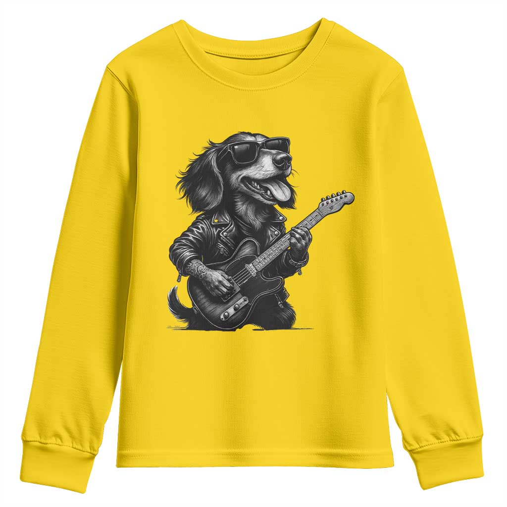Rock And Roll Dachshund Youth Sweatshirt Dog Playing Guitar Music Lover TS12 Daisy Print Your Wear