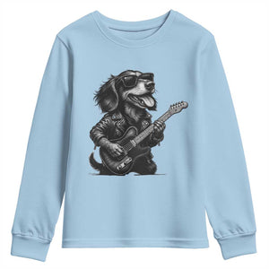 Rock And Roll Dachshund Youth Sweatshirt Dog Playing Guitar Music Lover TS12 Light Blue Print Your Wear