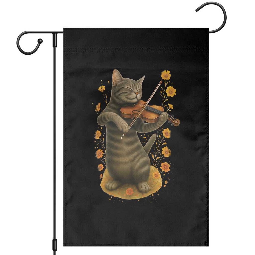 Vintage Cat Playing Violin Garden Flag Flowers Classical Music Cottagecore Music Lover Gift TS12 Black Print Your Wear