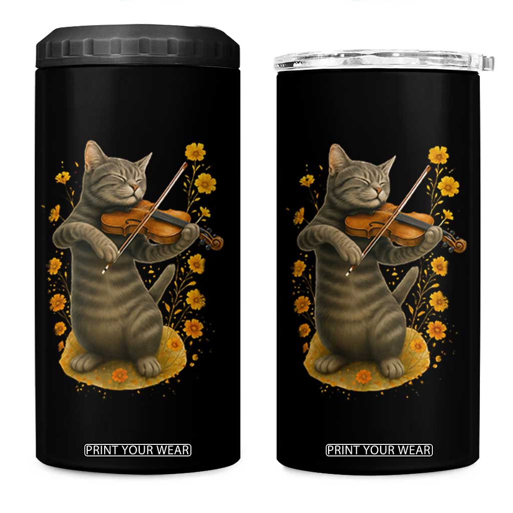 Vintage Cat Playing Violin 4 in 1 Can Cooler Tumbler Flowers Classical Music Cottagecore Music Lover Gift TS12 One Size: 16 oz Black Print Your Wear