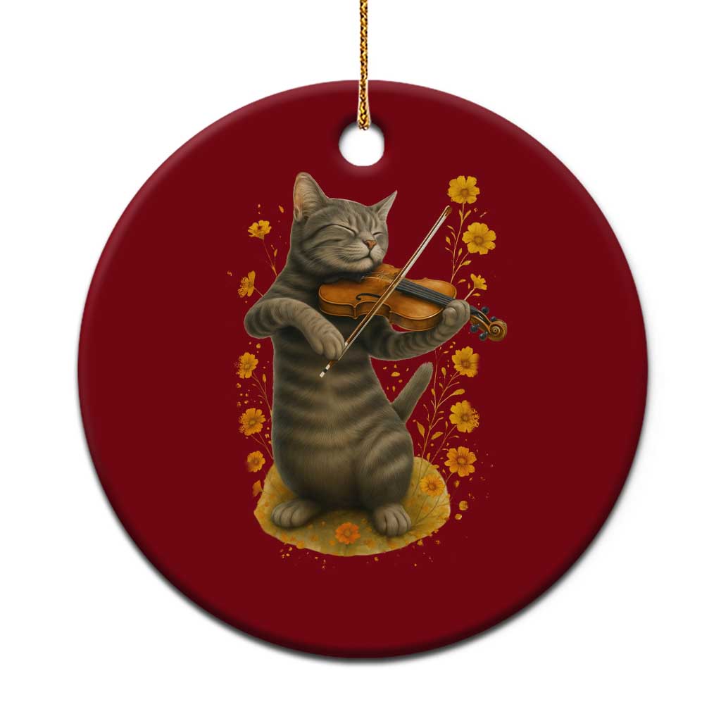 Vintage Cat Playing Violin Ceramic Ornament Flowers Classical Music Cottagecore Music Lover Gift TS12 1pc Red Print Your Wear