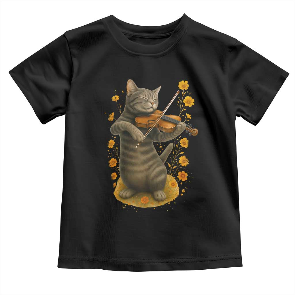 Vintage Cat Playing Violin Toddler T Shirt Flowers Classical Music Cottagecore Music Lover Gift TS12 Black Print Your Wear